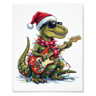 Dinosaur Guitar Player Xmas Photo Print