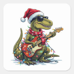 Dinosaur Guitar Player Xmas Square Sticker