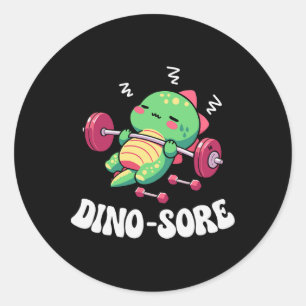 Dinosaur Gym Fitness Lifting Weights Workout Cute Classic Round Sticker