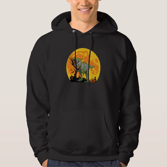 Dinosaur Halloween Mummy Saurus Rex Quote Pumpkin Hoodie (Front)