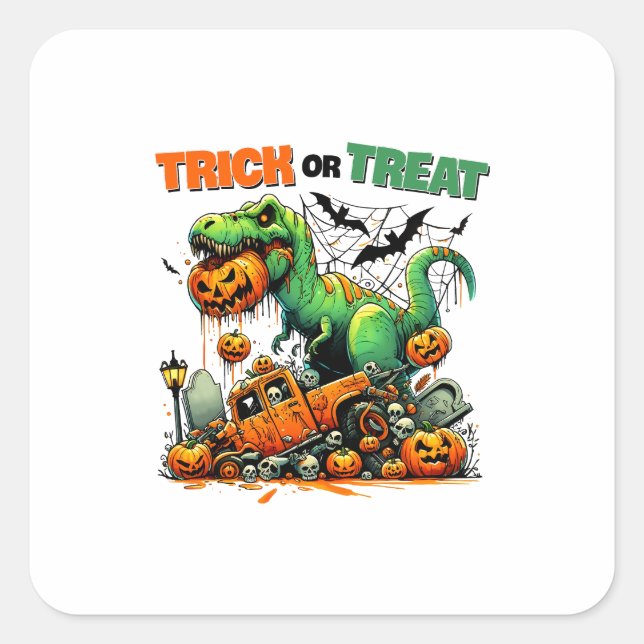 Dinosaur Halloween Trick or Treat Baby Bibs Square Sticker (Front)