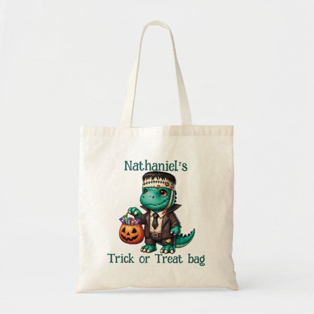 Dinosaur Halloween Trick or Treat Tote Bag (Front)