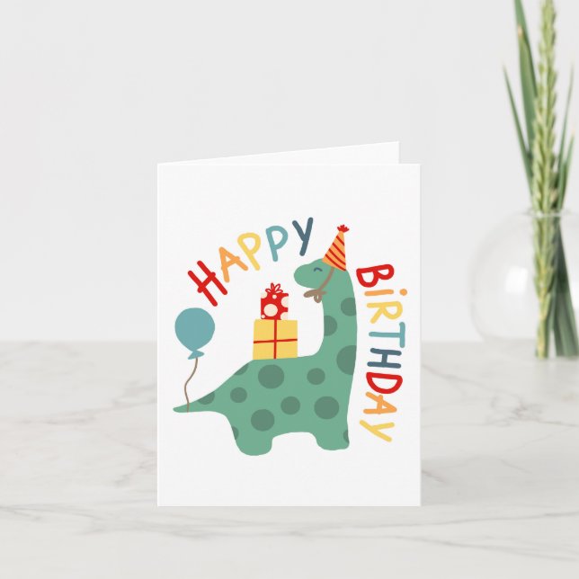 Dinosaur Happy Birthday Card for Kids Dino Party (Front)