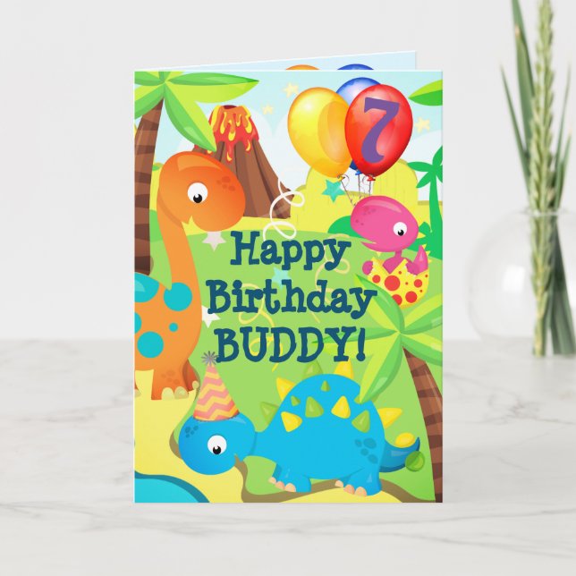 Dinosaur Happy Birthday Card Personalise Name Age (Front)
