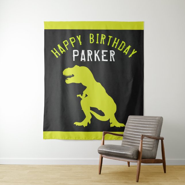 Dinosaur Happy Birthday Personalised Tapestry (In Situ)