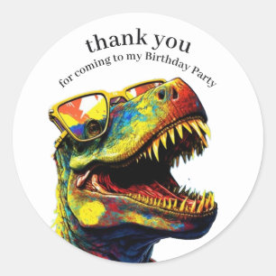 Dinosaur Happy Birthday Thank You  White Classic Round Sticker