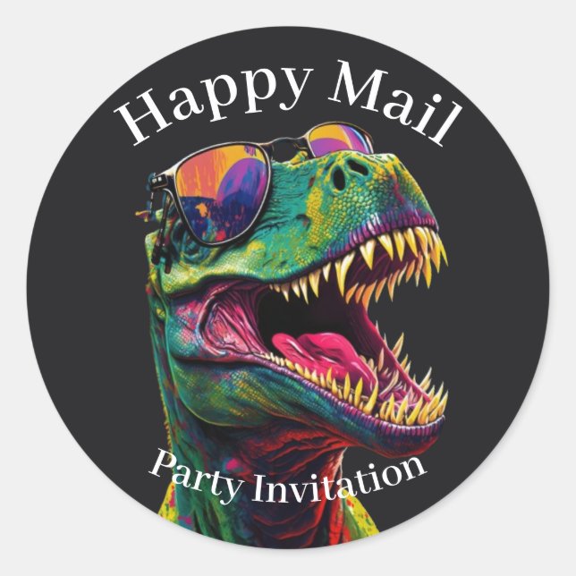 Dinosaur Happy Mail kids Classic Round Sticker (Front)
