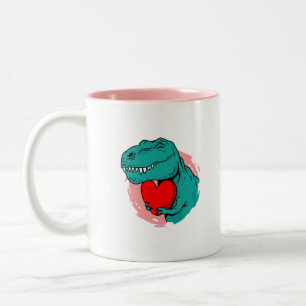dinosaur happy valentines day Two-Tone coffee mug