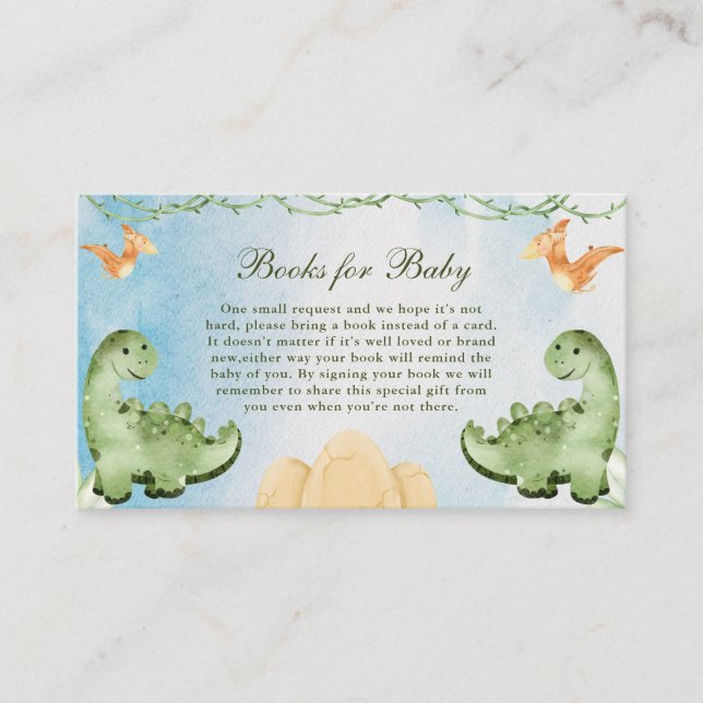 Dinosaur Hatching Soon Baby Shower Books for Baby Enclosure Card (Front)