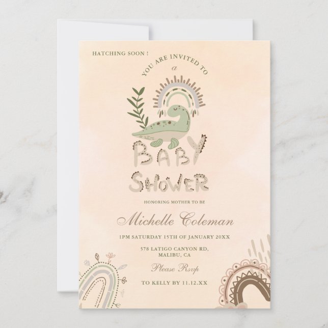 Dinosaur Hatching Soon Baby Shower Invitation (Front)