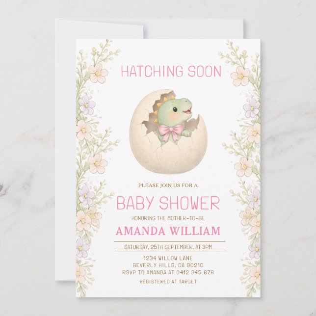 Dinosaur Hatching Soon Baby Shower Invitation (Front)