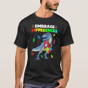 Dinosaur Heart Puzzle Piece Autism Awareness Boys T-Shirt