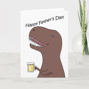Dinosaur holding a beer funny happy Father's Day Card