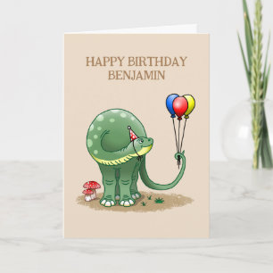Dinosaur holding Balloons Birthday Card