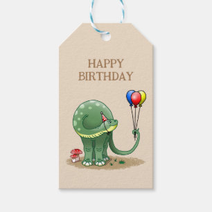 Dinosaur holding Balloons Birthday Gift Tags