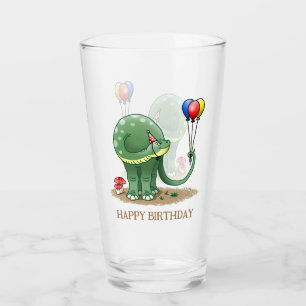 Dinosaur holding Balloons Birthday Glass