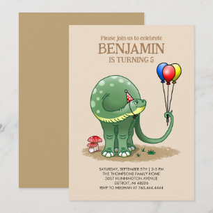 Dinosaur holding Balloons Birthday Invitation