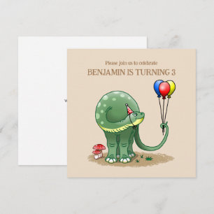 Dinosaur holding Balloons Birthday Invitation