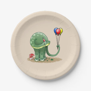 Dinosaur holding Balloons Birthday Paper Plate
