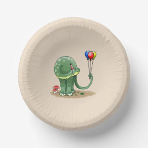 Dinosaur holding Balloons Birthday Paper Plate
