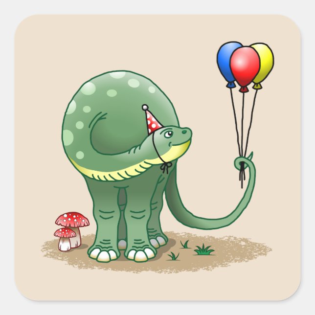 Dinosaur holding Balloons Birthday Square Sticker (Front)
