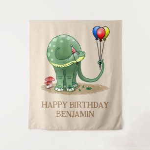 Dinosaur holding Balloons Birthday Tapestry