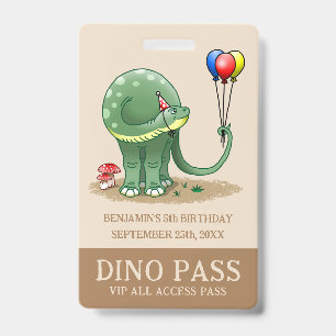 Dinosaur holding Birthday Balloons ID Badge