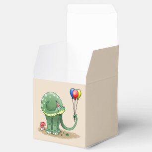 Dinosaur holding the birthday balloons favour box
