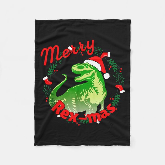 Dinosaur Holiday Merry Christmas Juric Tyrannosaur Fleece Blanket (Front)