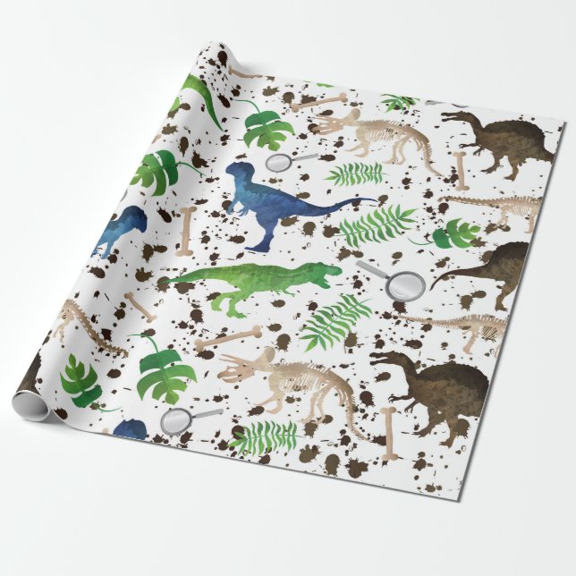 Dinosaur Hunt! Dinosaurs on Safari Boys Kids Wrapping Paper (Unrolled)