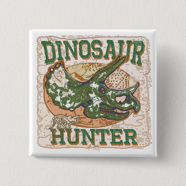 Dinosaur Hunter Triceratops 15 Cm Square Badge (Front)