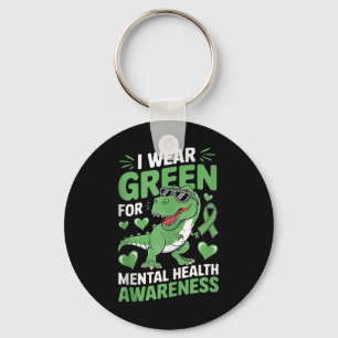 Dinosaur I Wear Green For Mental Health Awareness Key Ring