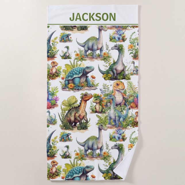 Dinosaur Illustration Beach Towel (Front)