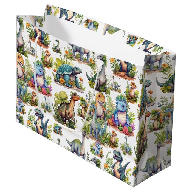 Dinosaur Illustration Large Gift Bag (Front Angled)