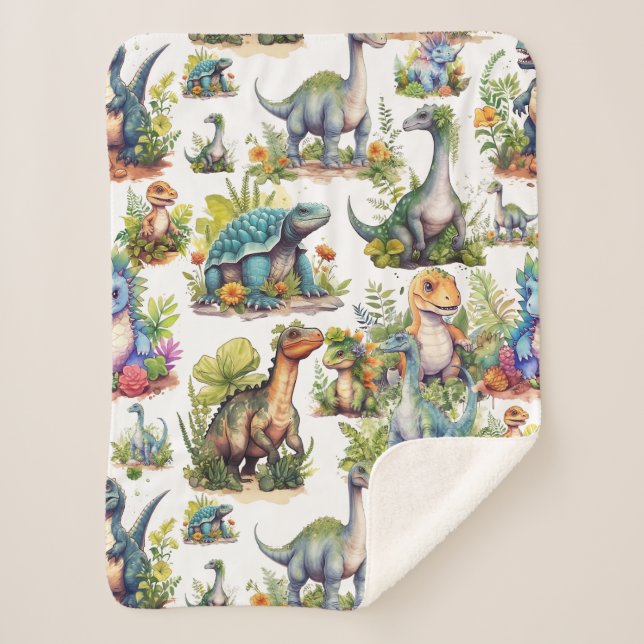 Dinosaur Illustration Sherpa Blanket (Front)