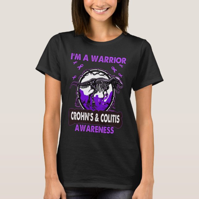 Dinosaur I'm A Warrior CROHN'S & COLITIS Awareness T-Shirt (Front)