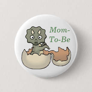 Dinosaur in an Egg Baby Shower Mummy Pin Button