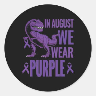 Dinosaur In August We Wear Purple Rainbow Overdose Classic Round Sticker