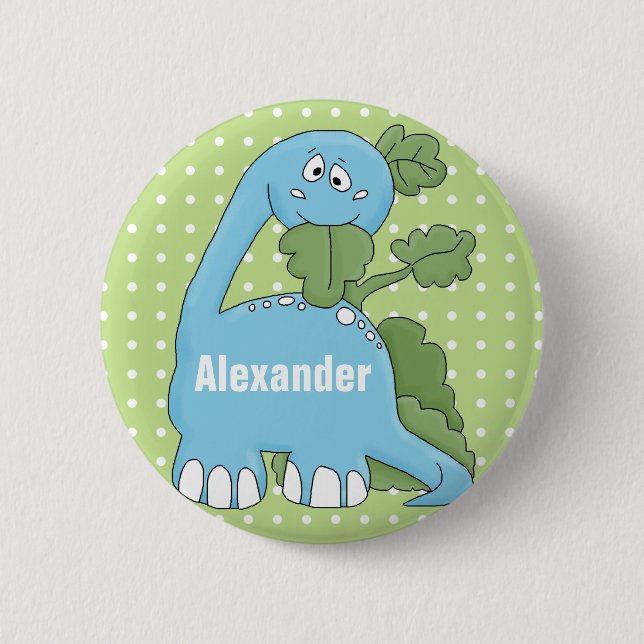 Dinosaur In Blue Happy Birthday To You Name Button (Front)