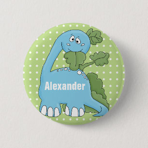 Dinosaur In Blue Happy Birthday To You Name Button