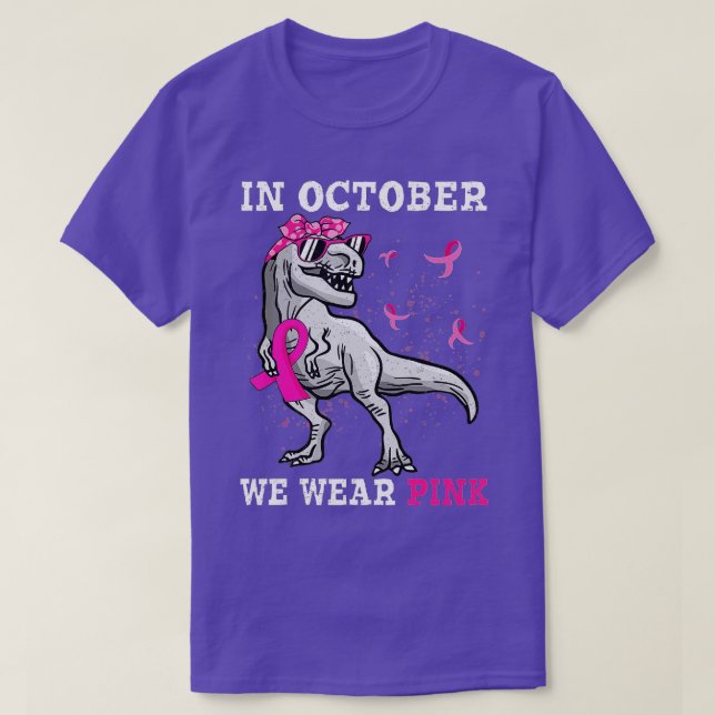 Dinosaur in october we wear pink breast cancer awa T-Shirt (Design Front)