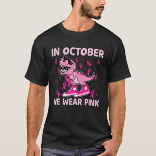 Dinosaur In October We Wear Pink Breast Cancer Kid T-Shirt
