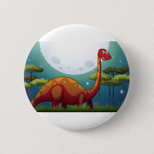 Dinosaur in the field at night 6 cm round badge