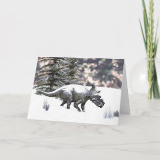 Dinosaur in the snow holiday card