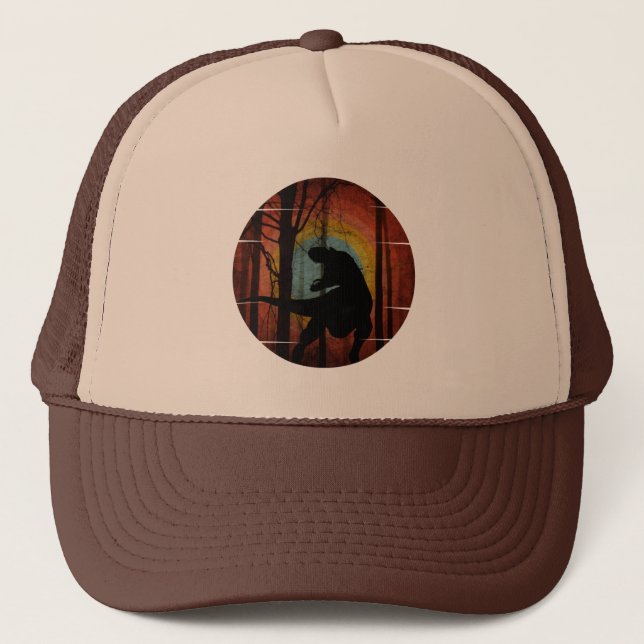 DINOSAUR IN THE WOODS FOREST TRUCKER HAT (Front)