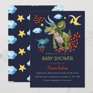Dinosaur in watercolor Baby Shower invite you.