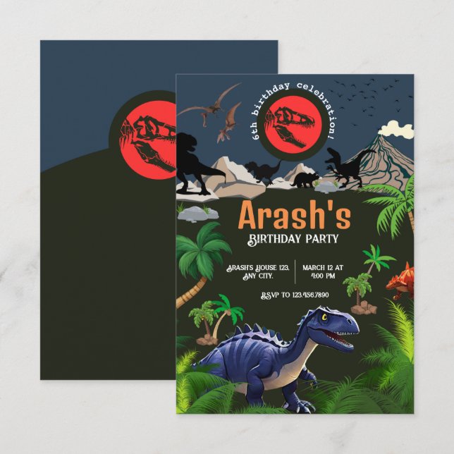Dinosaur Invitation, Dinosaur Birthday Invitation (Front/Back)