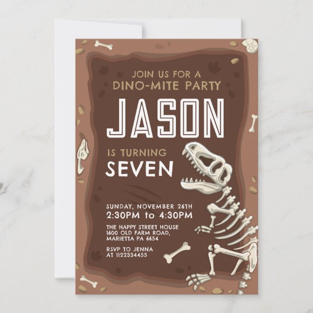 Dinosaur Invitation for Birthday Party Fossil (Front)