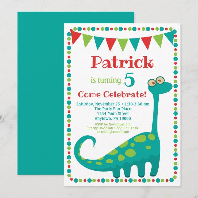 Dinosaur Invitation Funny Dino Birthday (Front/Back)