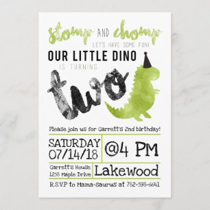 Dinosaur Invitation Stomp and Chomp 2nd Birthday